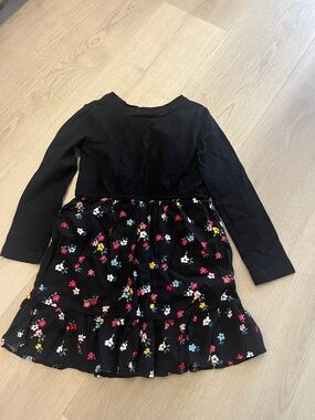 NWOT GAP Girls' Black Long-Sleeve Floral Tiered Dress XS 4-5
